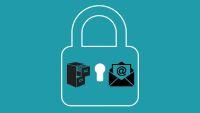 Video thumbnail showing a lock icon surronding a file cabinet, keyhole and email icon.